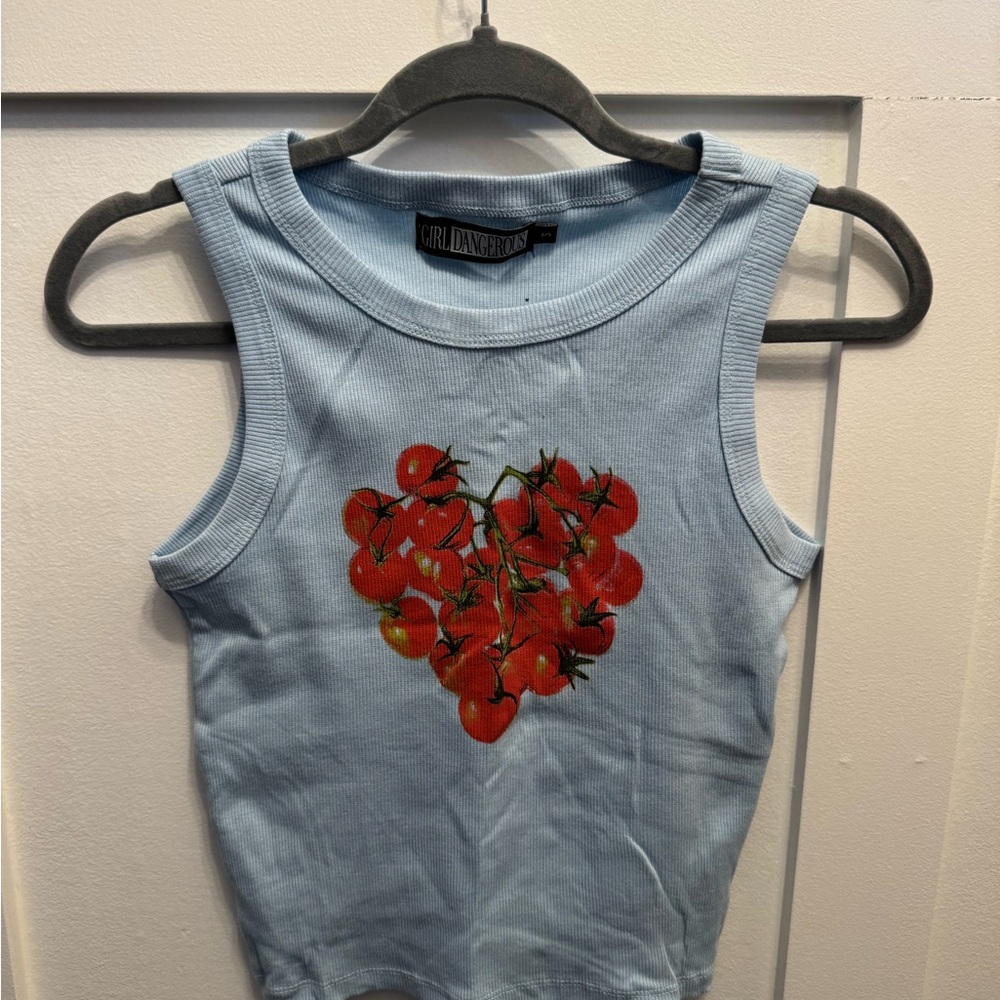 Light Blue Tank Top with Tomato Design